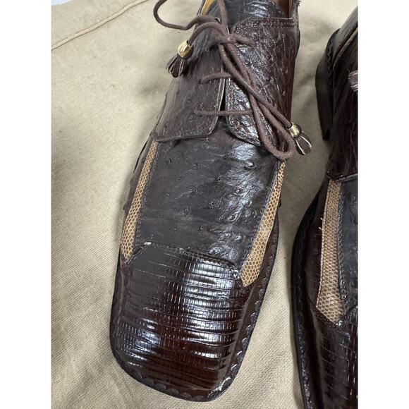 slickexotica Shoes Mens Size 9 Brown Ostrich Teju Lizard Derby Square Toe Dress main image 10